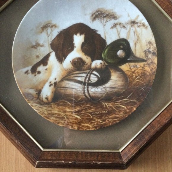 Dog Tired-The Springer Spaniel octagonal wood frame collector plate cute dog - Picture 4 of 6